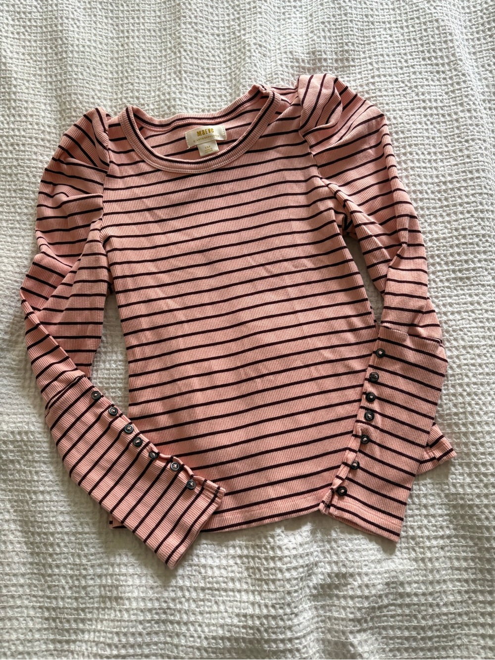 Anthropologie Maeve Pink and Burgundy Striped Ribbed Top - XS Petite